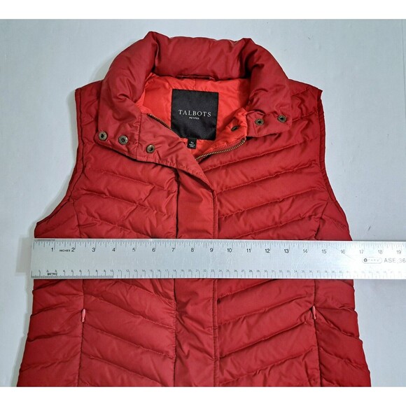 Talbots Petite Small Quilted Puffer Vest Duck Down Fill Red Zip Pockets Jacket - Picture 9 of 9